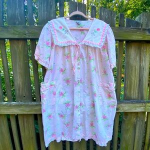 VINTAGE BOBBIE BROOKS NIGHTGOWN XL COTTON EMBROIDERED COLLAR COQUETTE GRANNYCORE